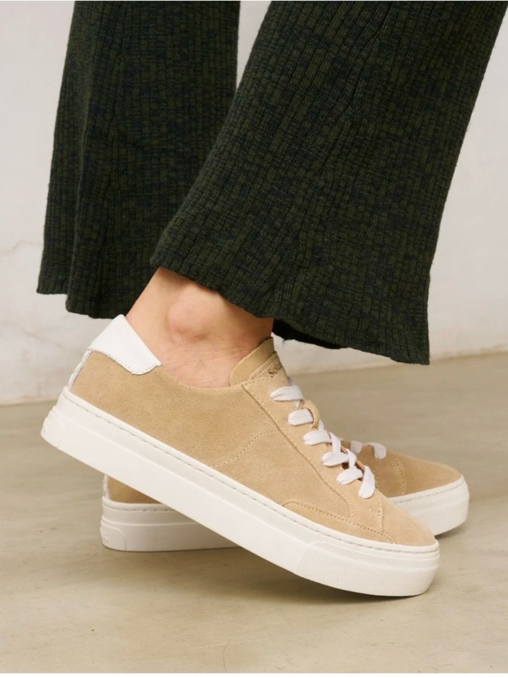 Soludos Beige Suede Low-Top Sneakers with White Accents